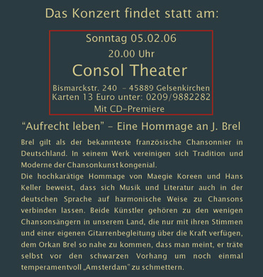 Maegie Koreen und Hans Keller singen Brel